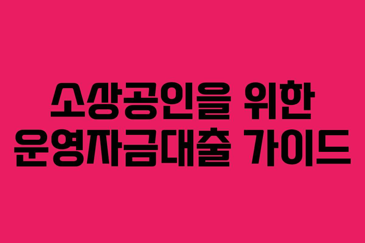 소상공인을 위한 운영자금대출 가이드