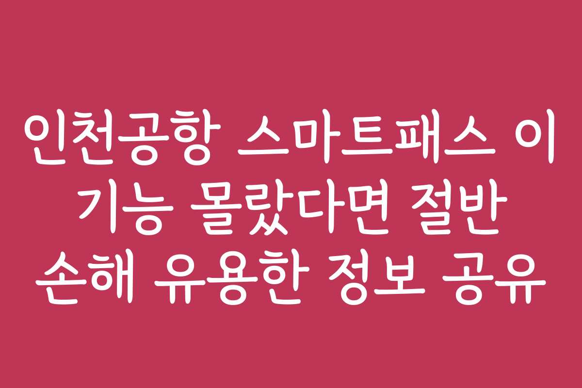 인천공항 스마트패스 이 기능 몰랐다면 절반 손해 유용한 정보 공유