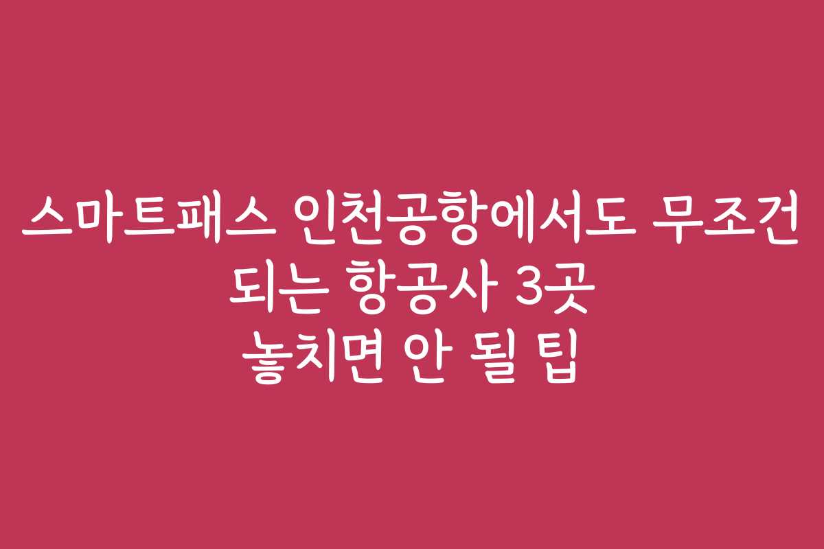 스마트패스 인천공항에서도 무조건 되는 항공사 3곳 놓치면 안 될 팁