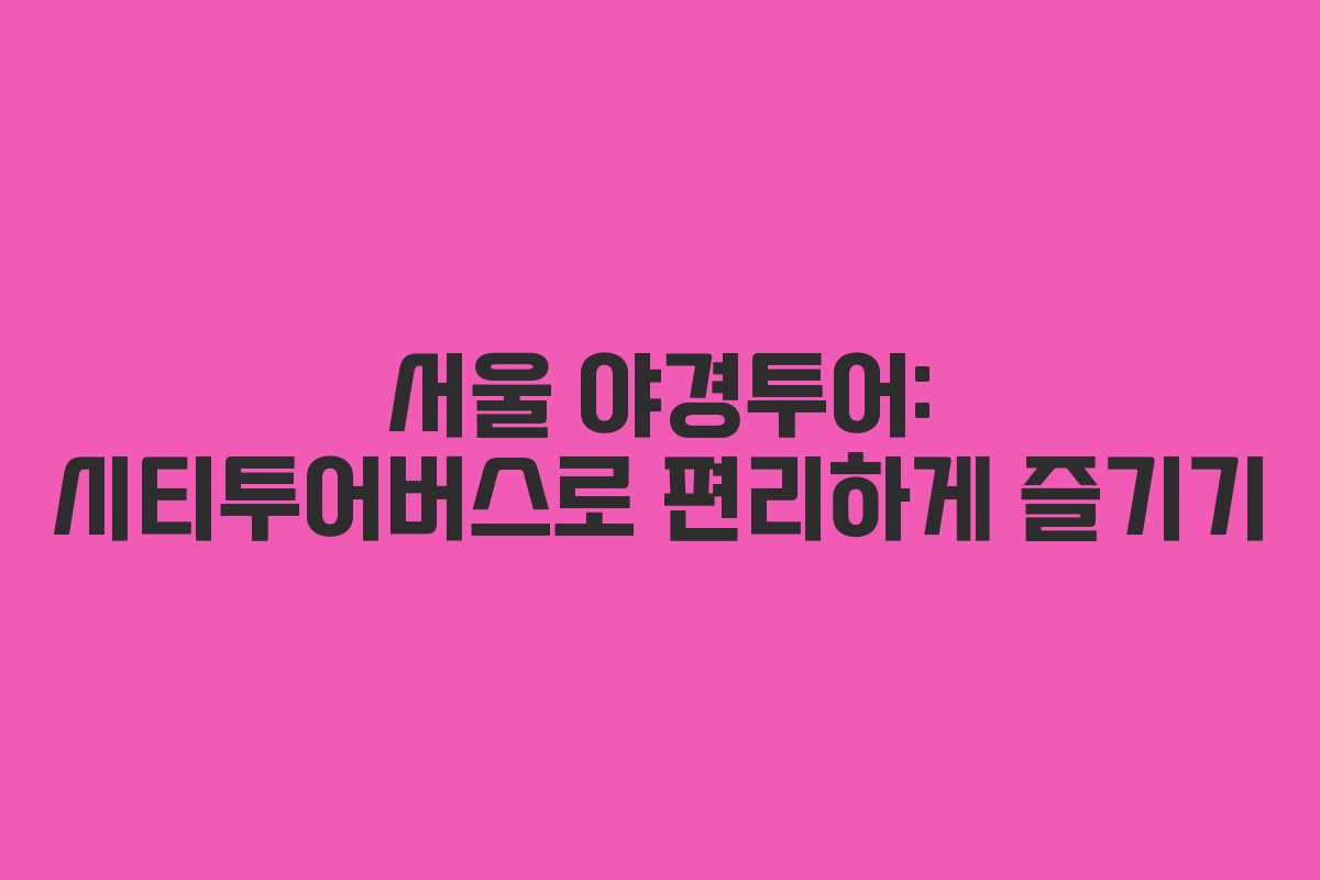 서울 야경투어: 시티투어버스로 편리하게 즐기기