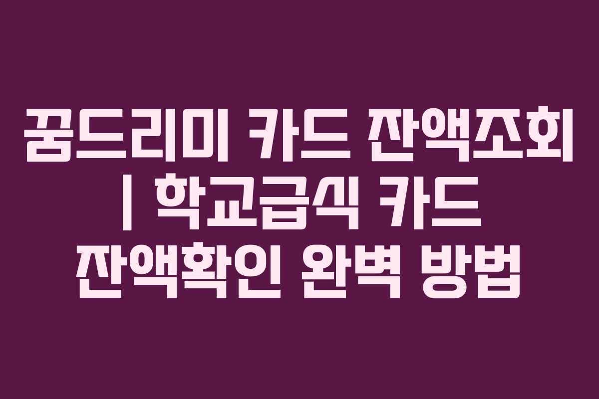 꿈드리미 카드 잔액조회 | 학교급식 카드 잔액확인 완벽 방법