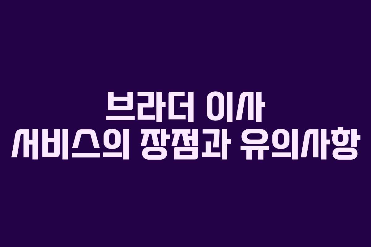 브라더 이사 서비스의 장점과 유의사항