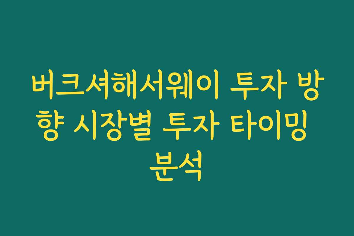 버크셔해서웨이 투자 방향 시장별 투자 타이밍 분석