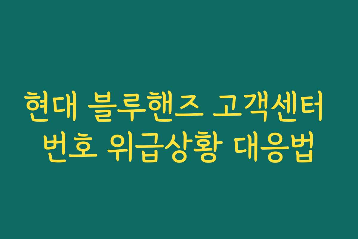 현대 블루핸즈 고객센터 번호 위급상황 대응법