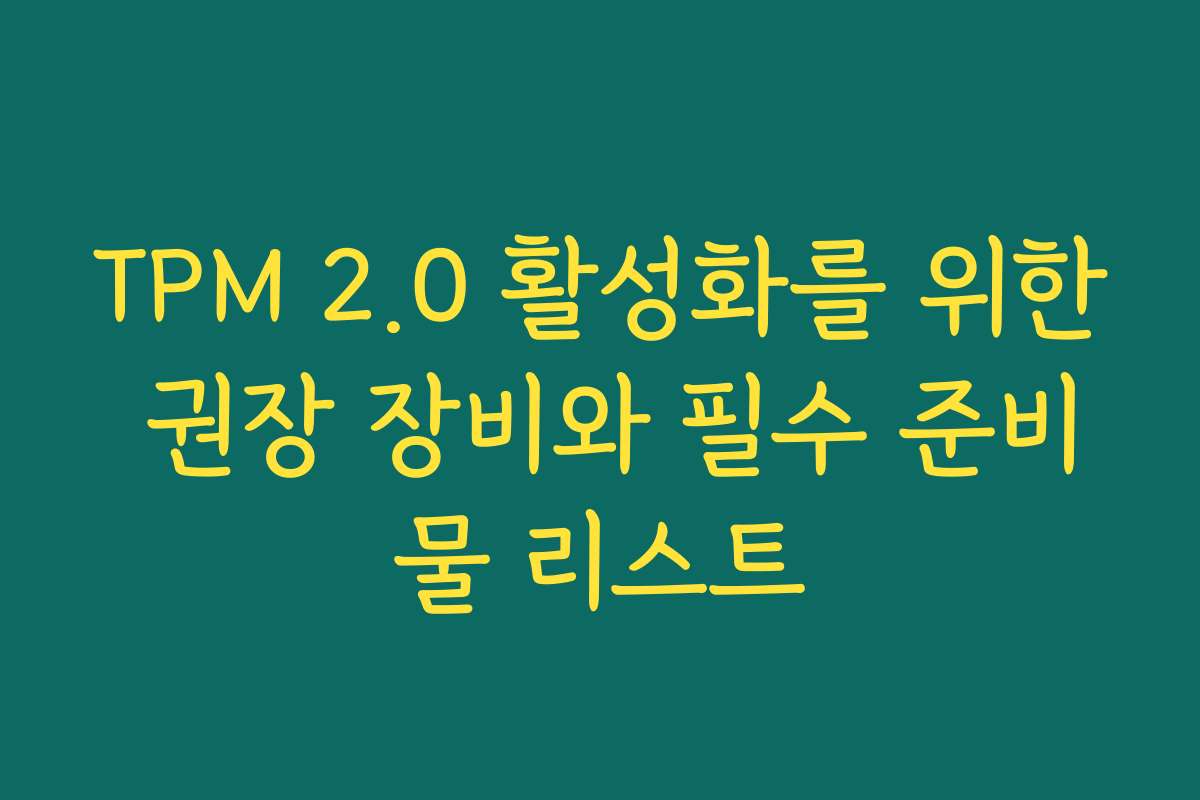 TPM 2.0 활성화를 위한 권장 장비와 필수 준비물 리스트