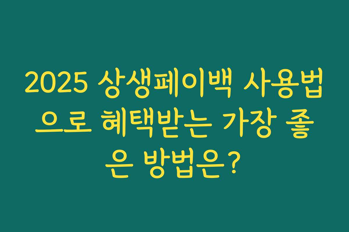 2025 상생페이백 사용법으로 혜택받는 가장 좋은 방법은?