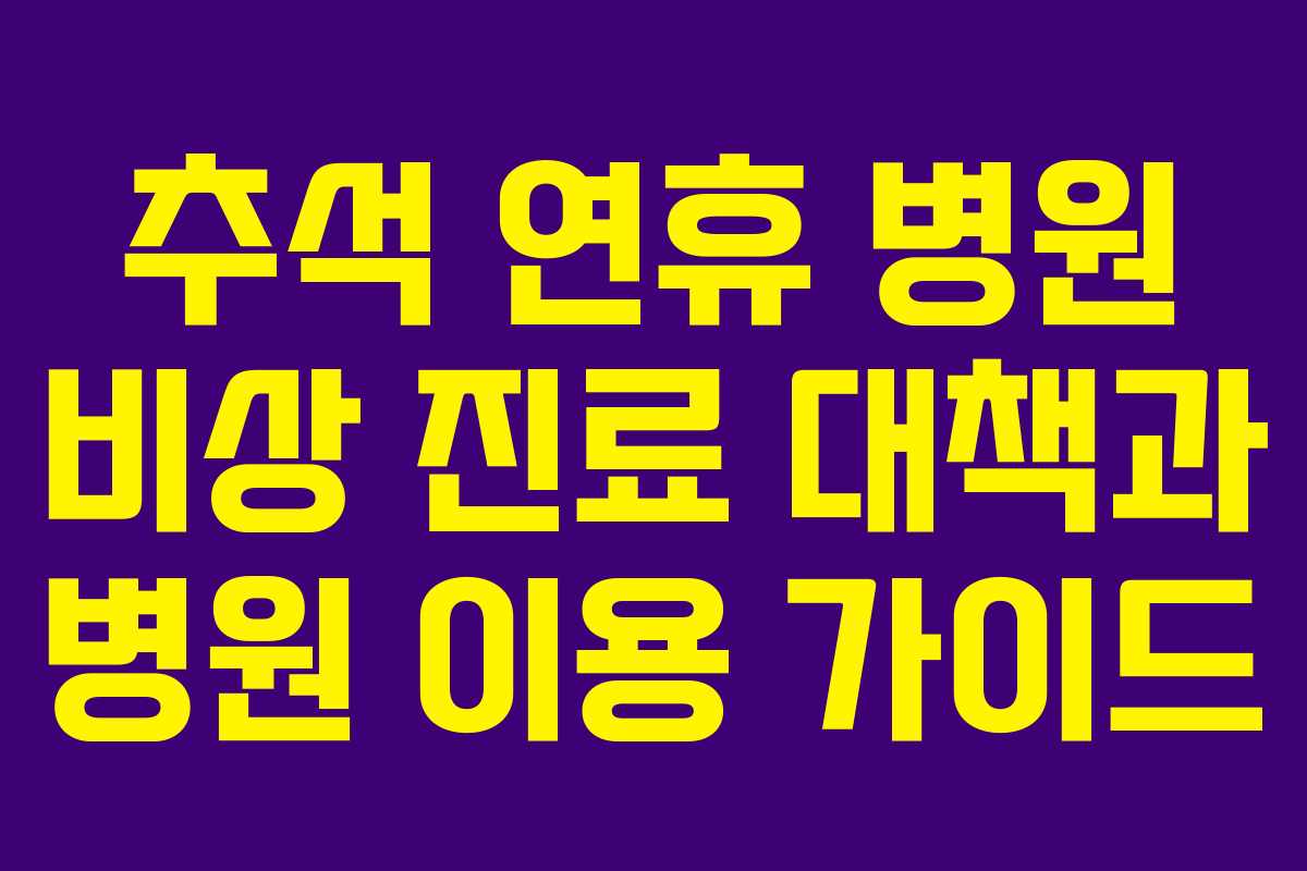 추석 연휴 병원 비상 진료 대책과 병원 이용 가이드