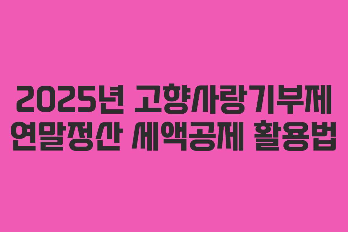 2025년 고향사랑기부제 연말정산 세액공제 활용법