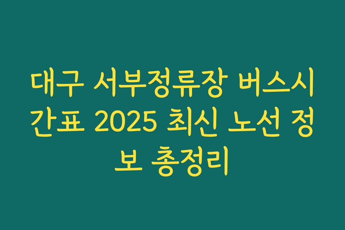 대구 서부정류장 버스시간표 2025 최신 노선 정보 총정리