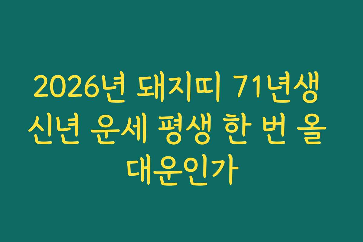 2026년 돼지띠 71년생 신년 운세 평생 한 번 올 대운인가