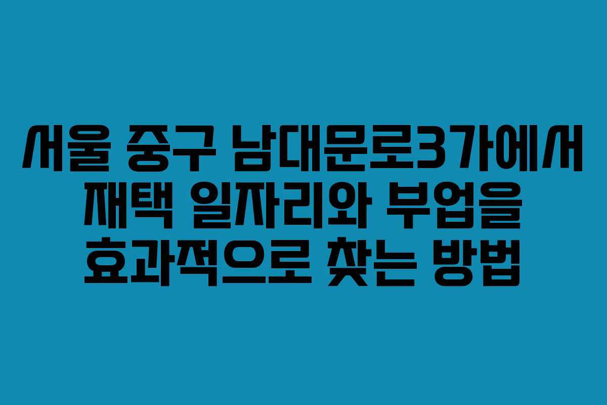 서울 중구 남대문로3가에서 재택 일자리와 부업을 효과적으로 찾는 방법