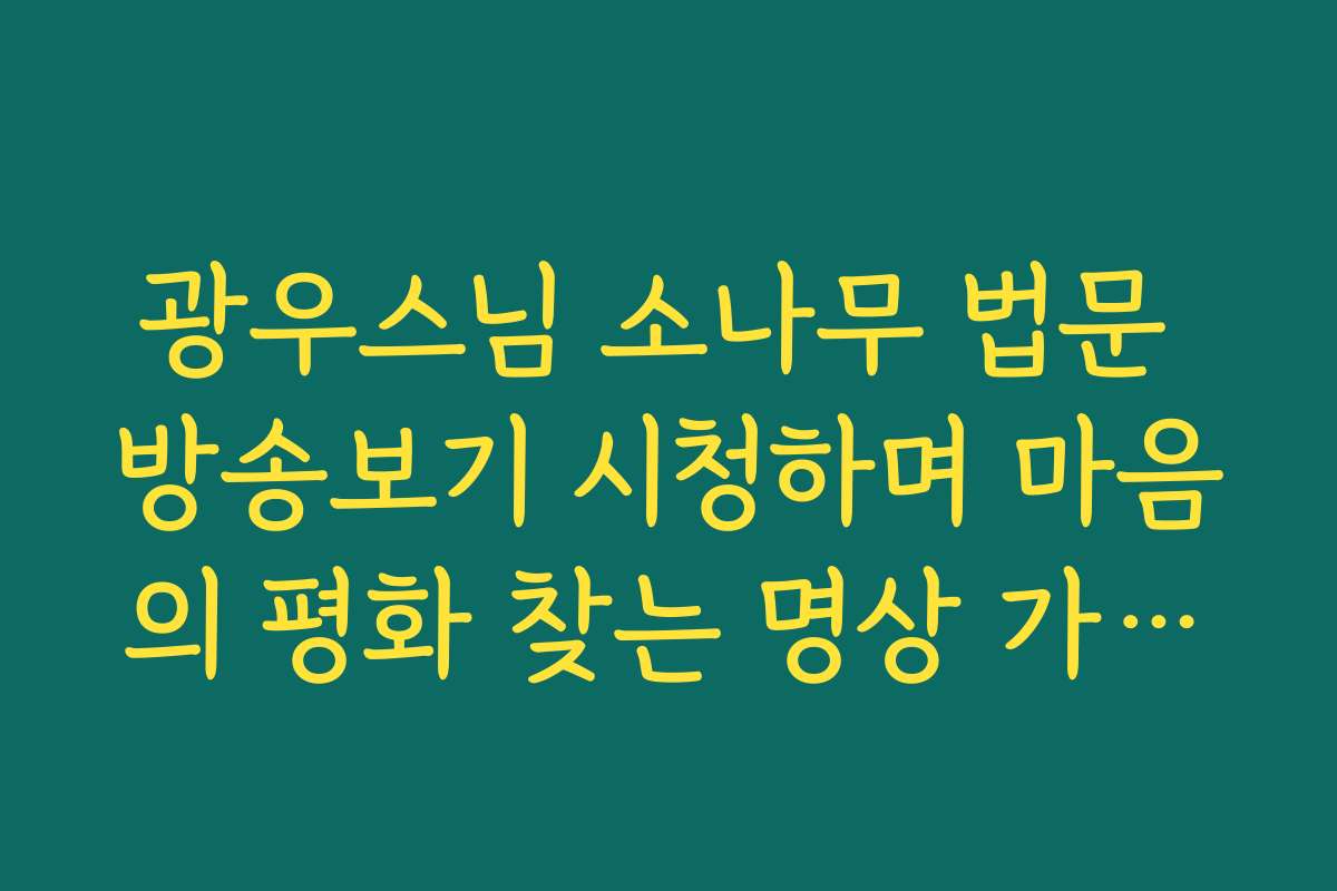 광우스님 소나무 법문 방송보기 시청하며 마음의 평화 찾는 명상 가이드