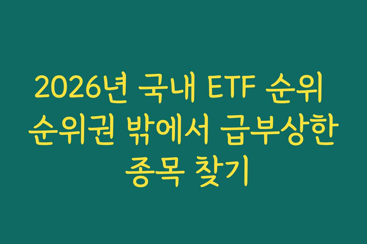 2026년 국내 ETF 순위 순위권 밖에서 급부상한 종목 찾기