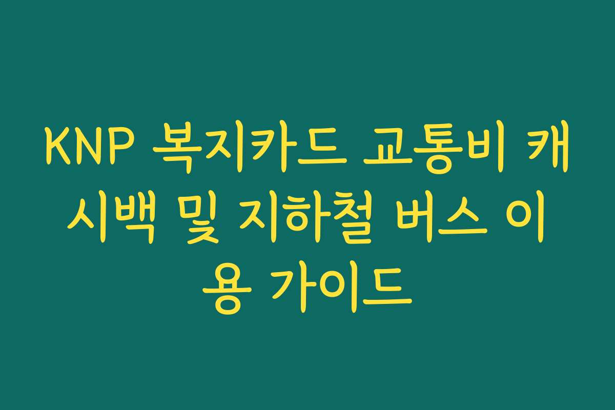 KNP 복지카드 교통비 캐시백 및 지하철 버스 이용 가이드