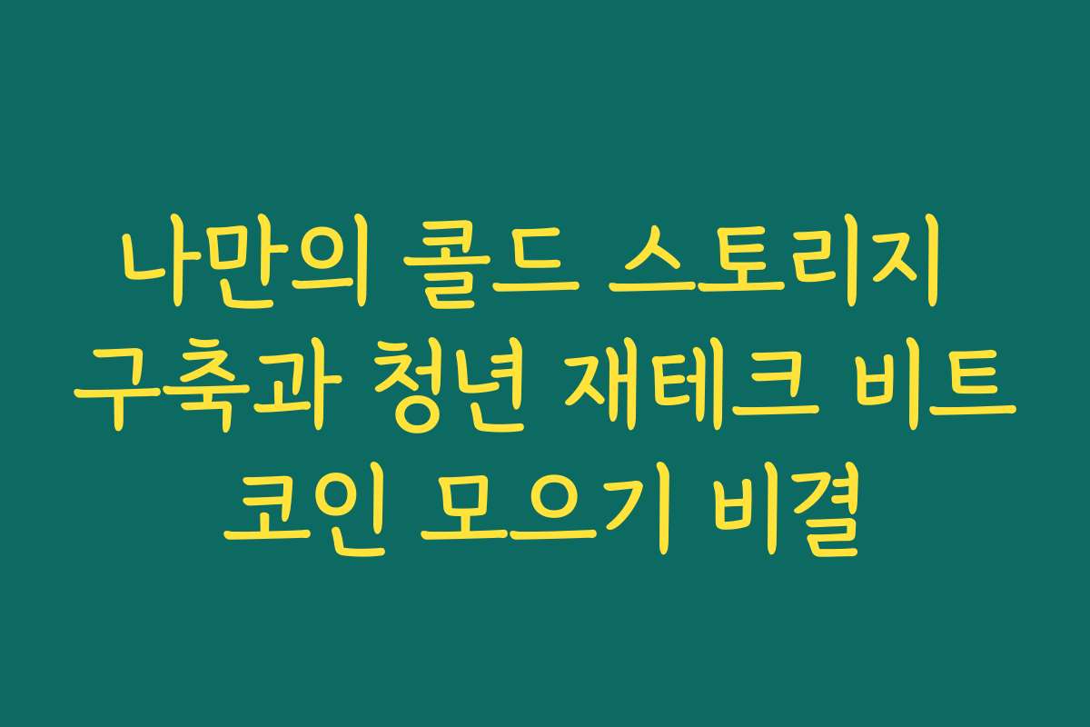 나만의 콜드 스토리지 구축과 청년 재테크 비트코인 모으기 비결