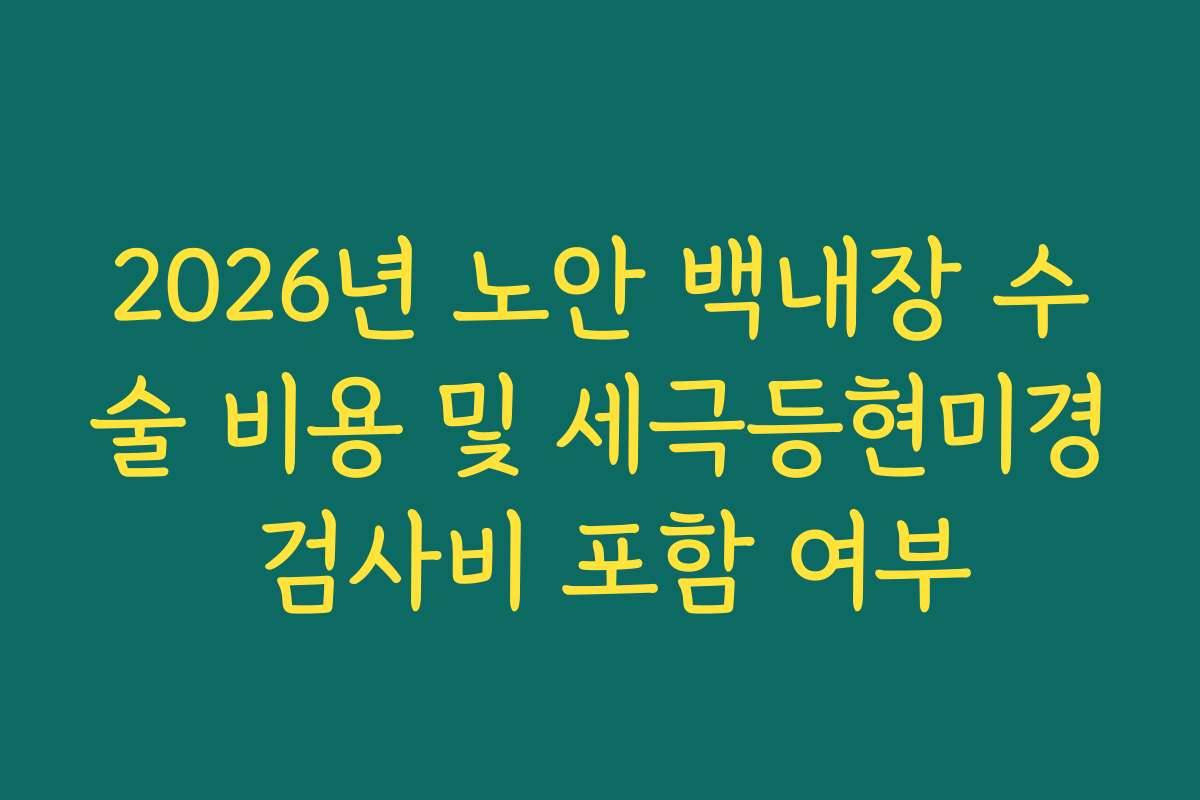 2026년 노안 백내장 수술 비용 및 세극등현미경 검사비 포함 여부