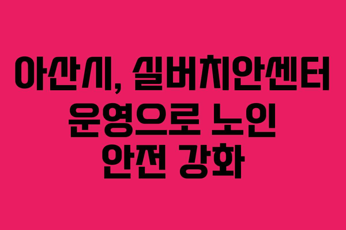 아산시, 실버치안센터 운영으로 노인 안전 강화