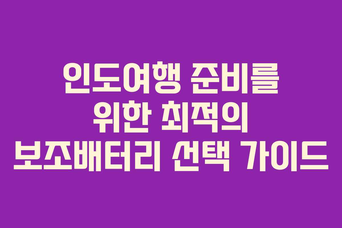 인도여행 준비를 위한 최적의 보조배터리 선택 가이드