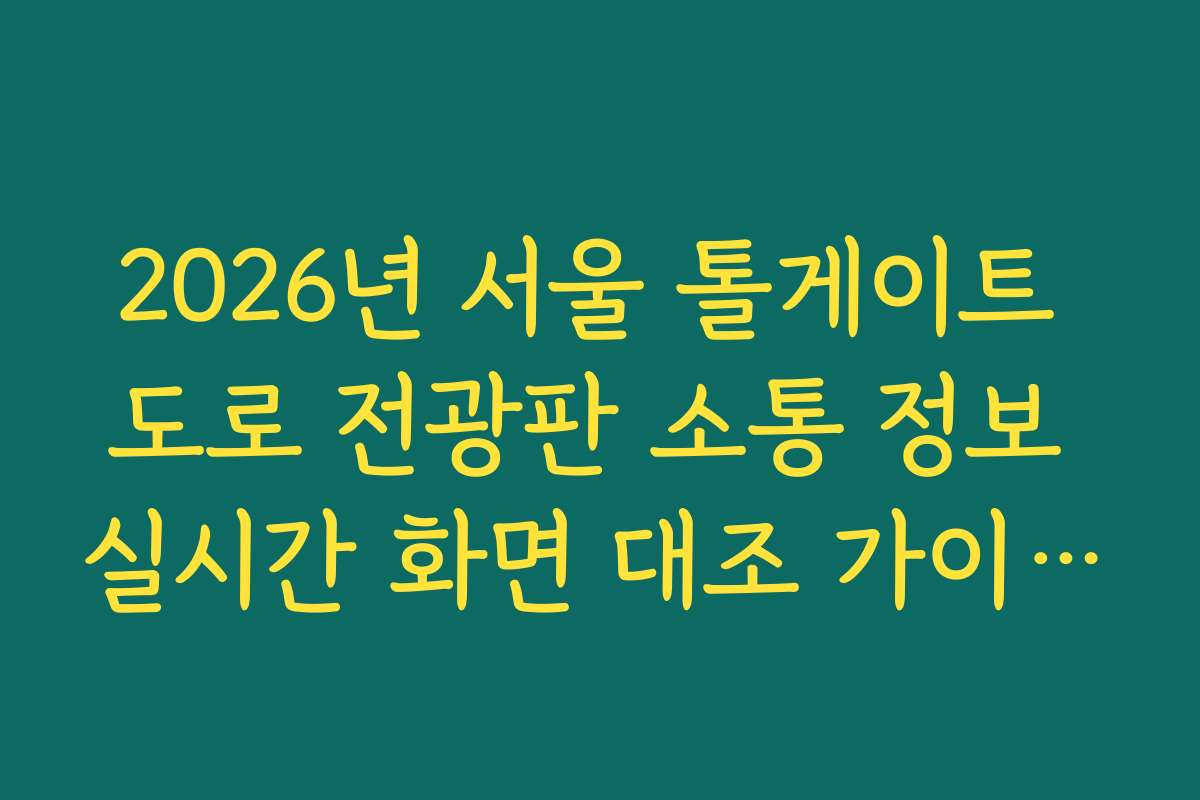 2026년 서울 톨게이트 도로 전광판 소통 정보 실시간 화면 대조 가이드 방법 분석 2026년 서울 톨게이트 도로 전광판 소통 정보 실시간 화면 대조 가이드 방법 분석