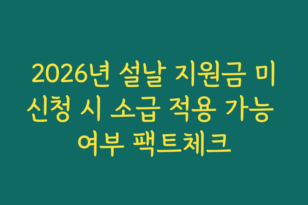 2026년 설날 지원금 미신청 시 소급 적용 가능 여부 팩트체크