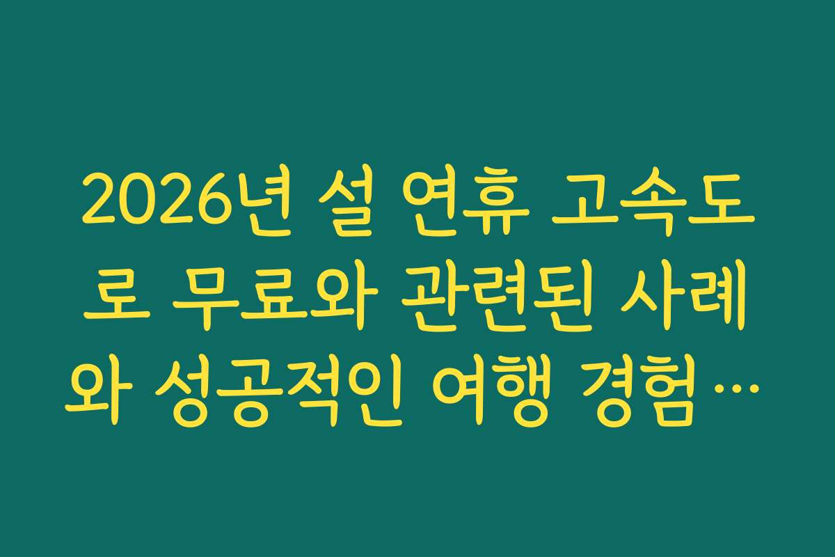 2026년 설 연휴 고속도로 무료와 관련된 사례와 성공적인 여행 경험담 소개