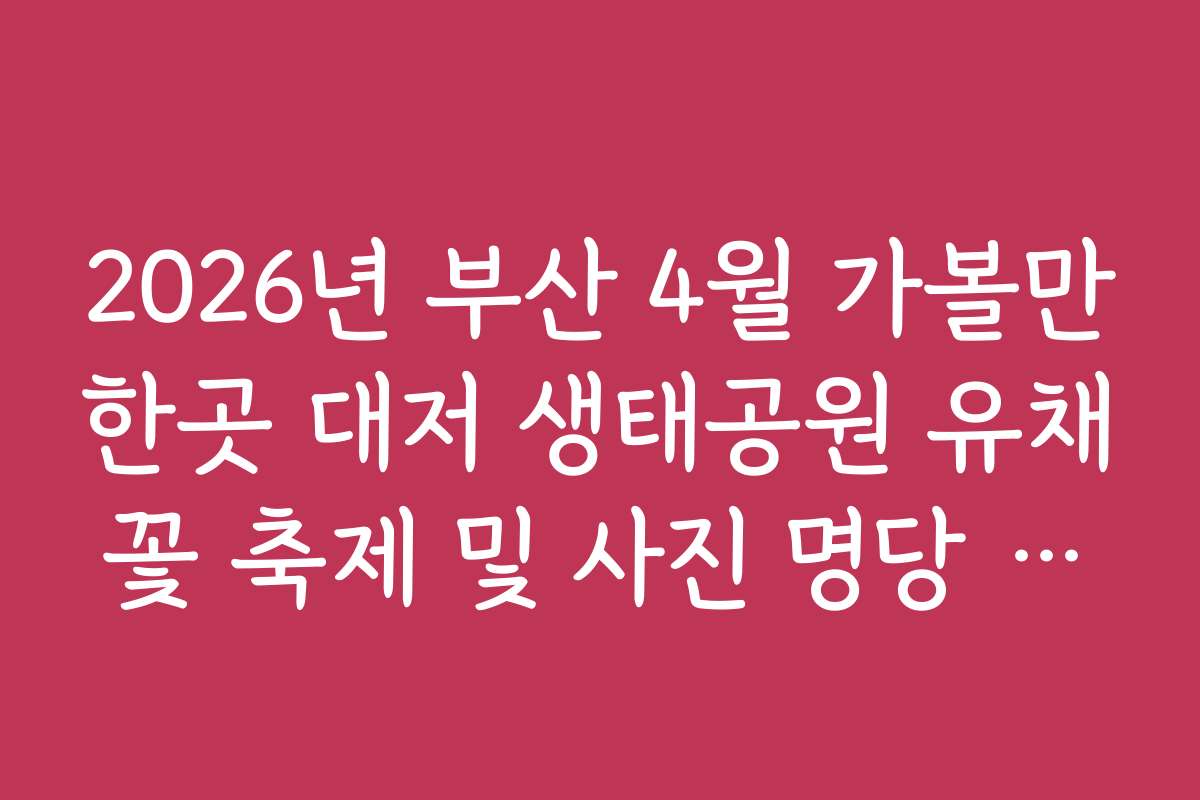 2026년 부산 4월 가볼만한곳 대저 생태공원 유채꽃 축제 및 사진 명당 가이드