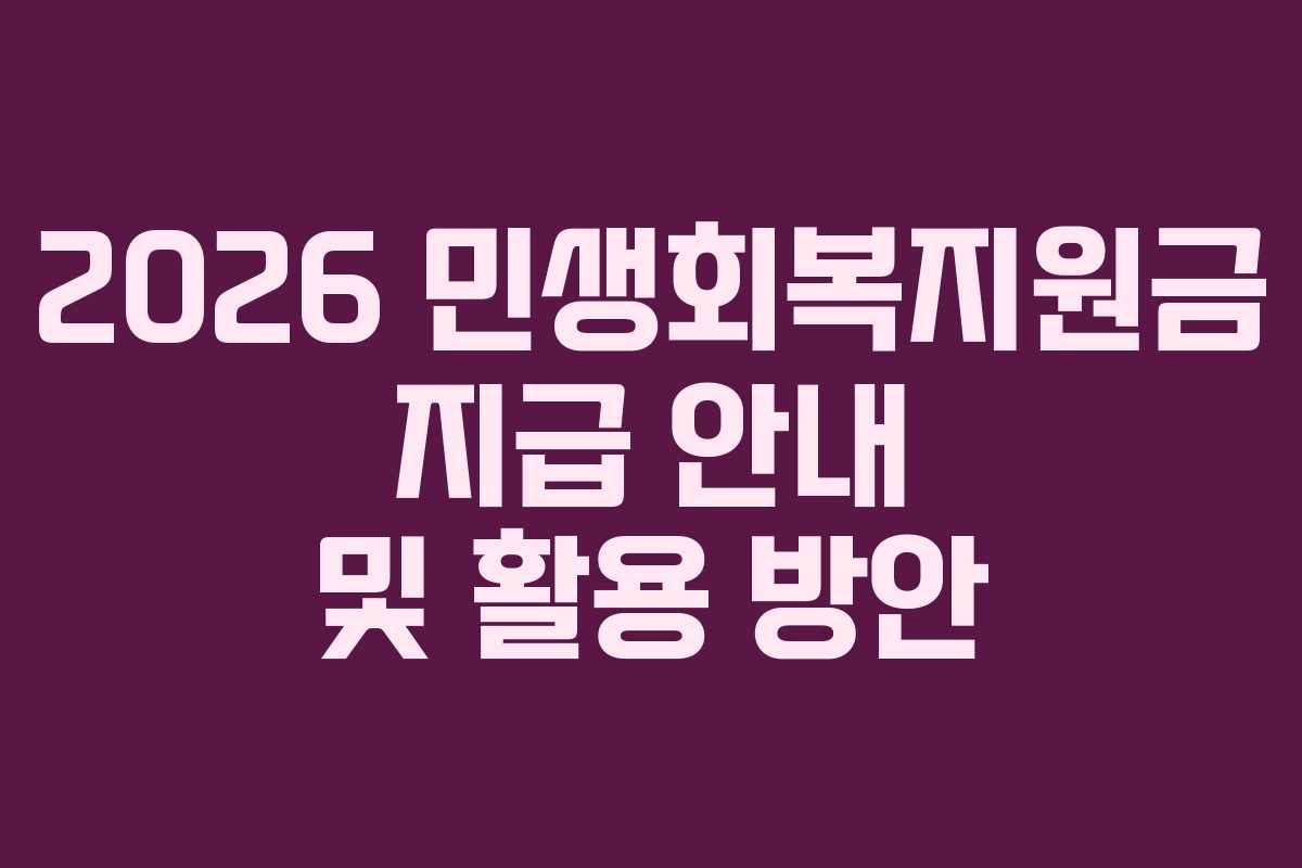 2026 민생회복지원금 지급 안내 및 활용 방안