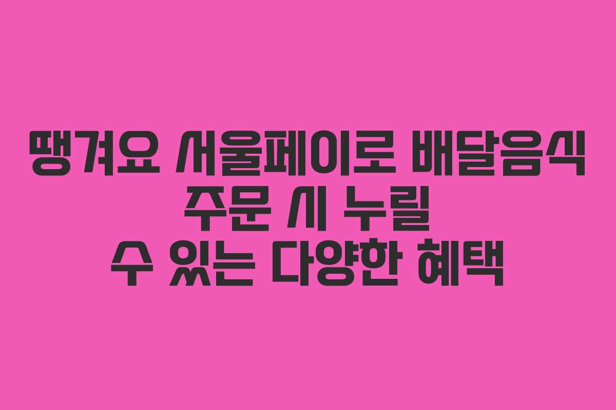 땡겨요 서울페이로 배달음식 주문 시 누릴 수 있는 다양한 혜택