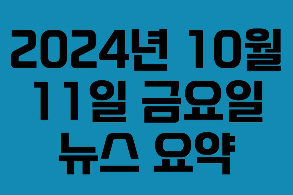2024년 10월 11일 금요일 뉴스 요약