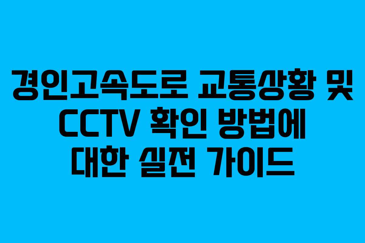 경인고속도로 교통상황 및 CCTV 확인 방법에 대한 실전 가이드 경인고속도로 교통상황 및 CCTV 확인 방법에 대한 실전 가이드
