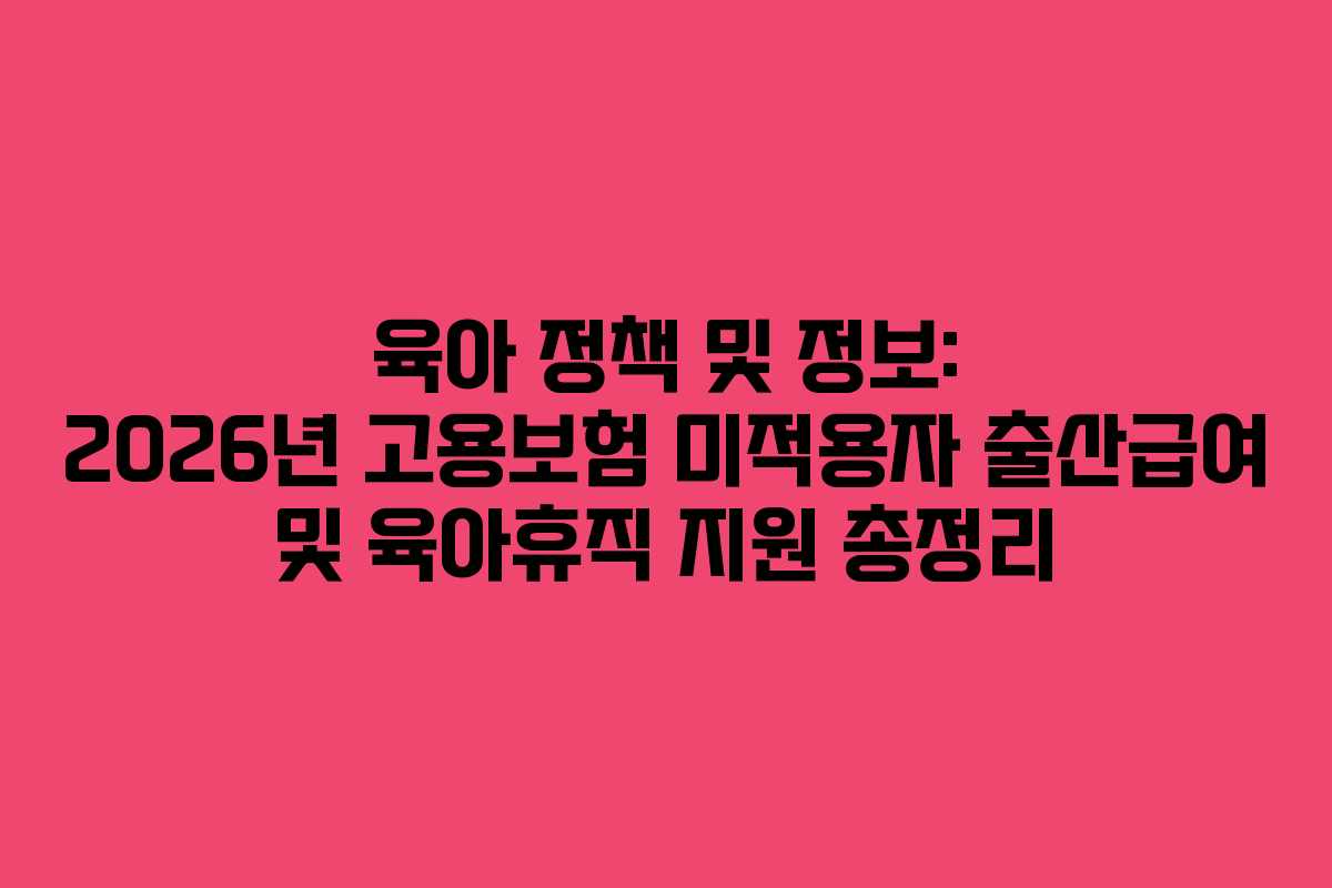 육아 정책 및 정보: 2026년 고용보험 미적용자 출산급여 및 육아휴직 지원 총정리