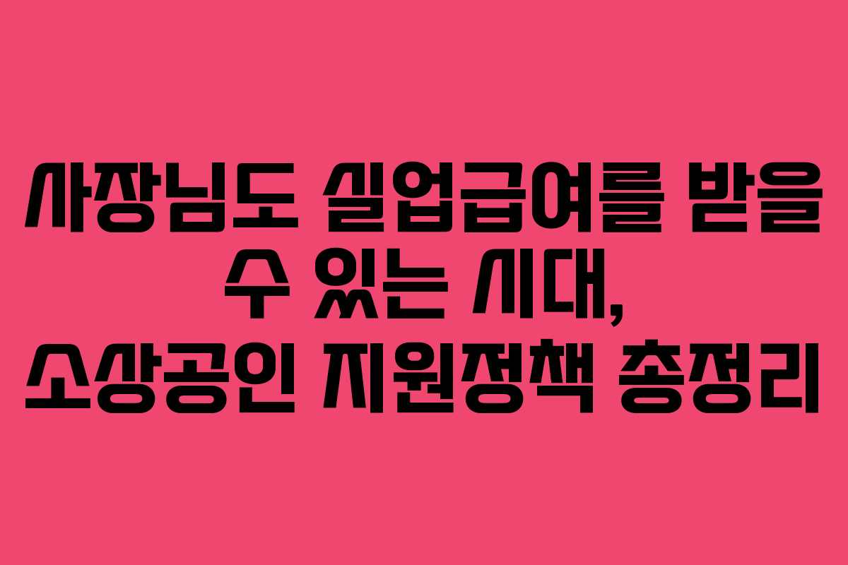 사장님도 실업급여를 받을 수 있는 시대, 소상공인 지원정책 총정리 사장님도 실업급여를 받을 수 있는 시대, 소상공인 지원정책 총정리