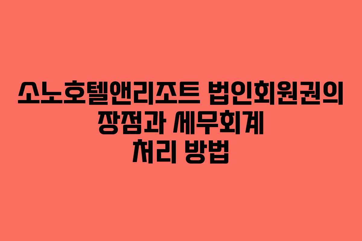소노호텔앤리조트 법인회원권의 장점과 세무회계 처리 방법