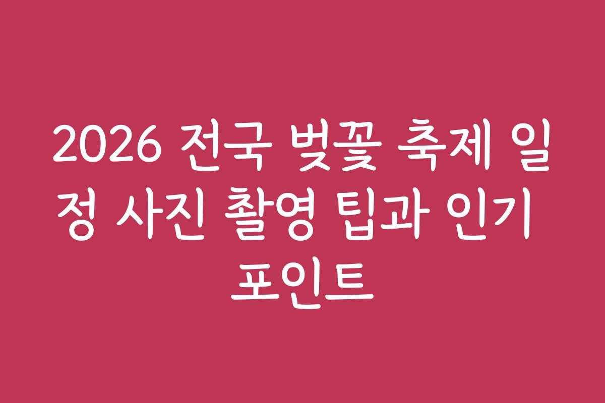 2026 전국 벚꽃 축제 일정 사진 촬영 팁과 인기 포인트