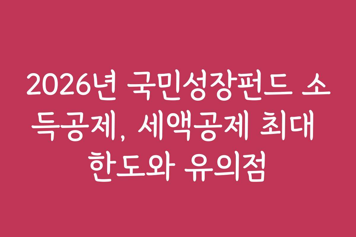 2026년 국민성장펀드 소득공제, 세액공제 최대 한도와 유의점