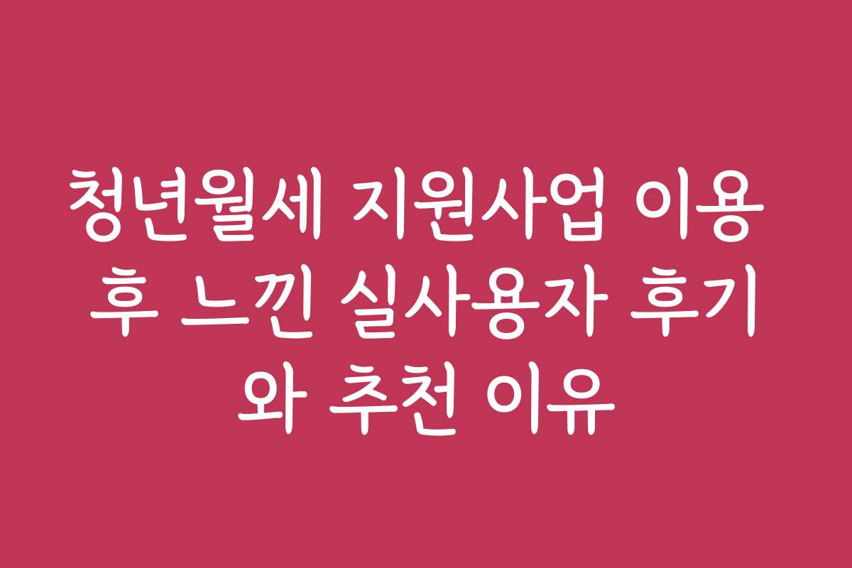 청년월세 지원사업 이용 후 느낀 실사용자 후기와 추천 이유