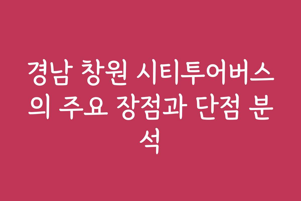 경남 창원 시티투어버스의 주요 장점과 단점 분석