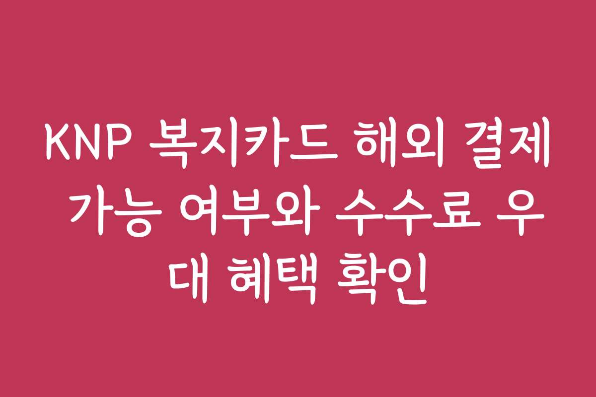 KNP 복지카드 해외 결제 가능 여부와 수수료 우대 혜택 확인