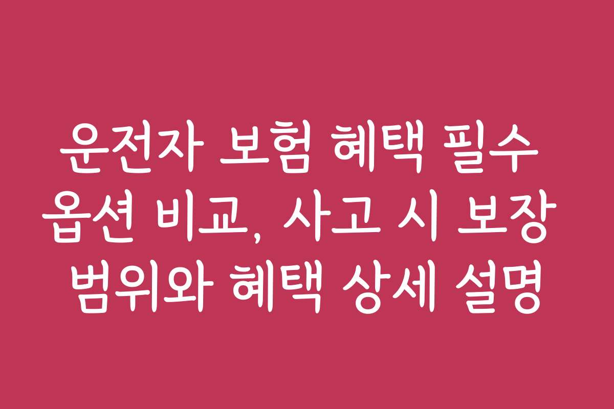 운전자 보험 혜택 필수 옵션 비교, 사고 시 보장 범위와 혜택 상세 설명