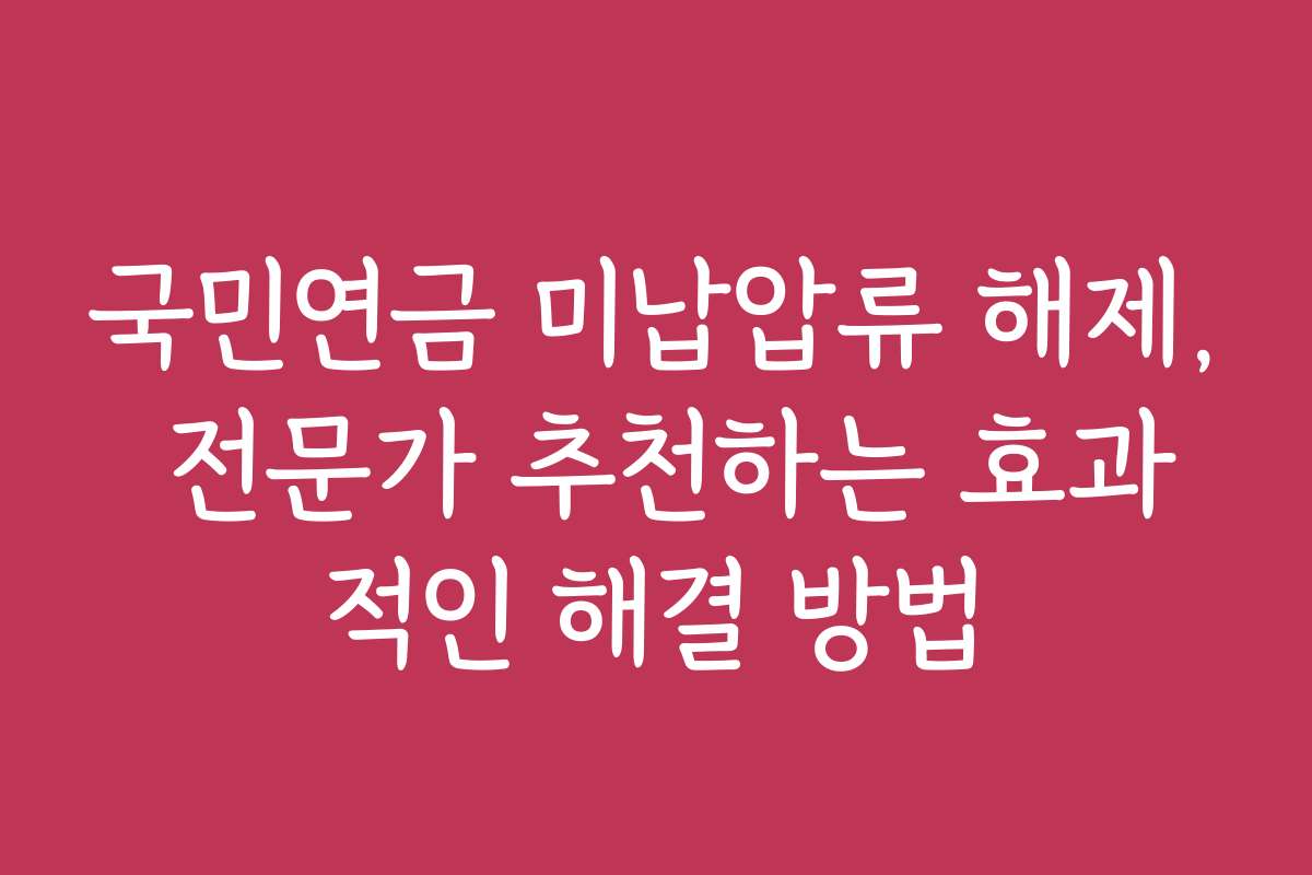 국민연금 미납압류 해제, 전문가 추천하는 효과적인 해결 방법