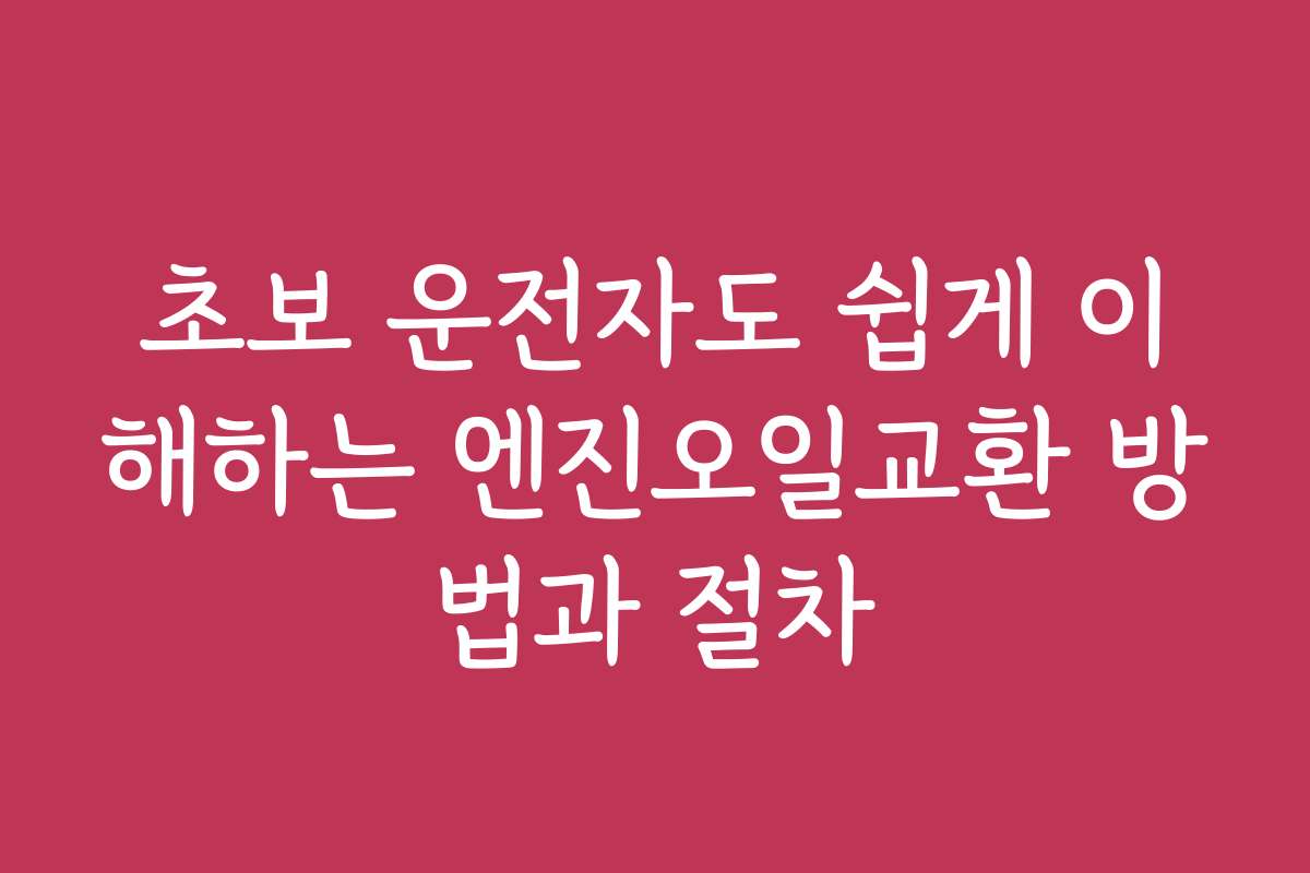 초보 운전자도 쉽게 이해하는 엔진오일교환 방법과 절차