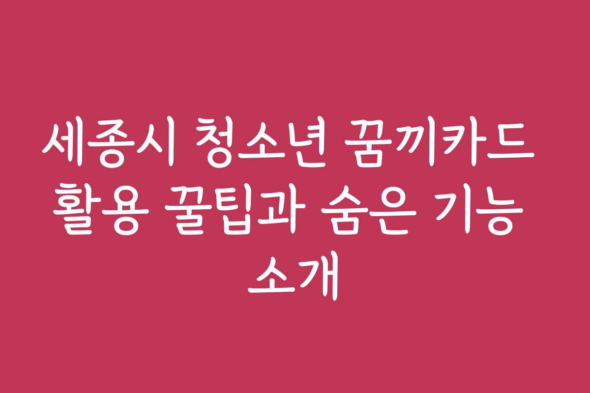 세종시 청소년 꿈끼카드 활용 꿀팁과 숨은 기능 소개
