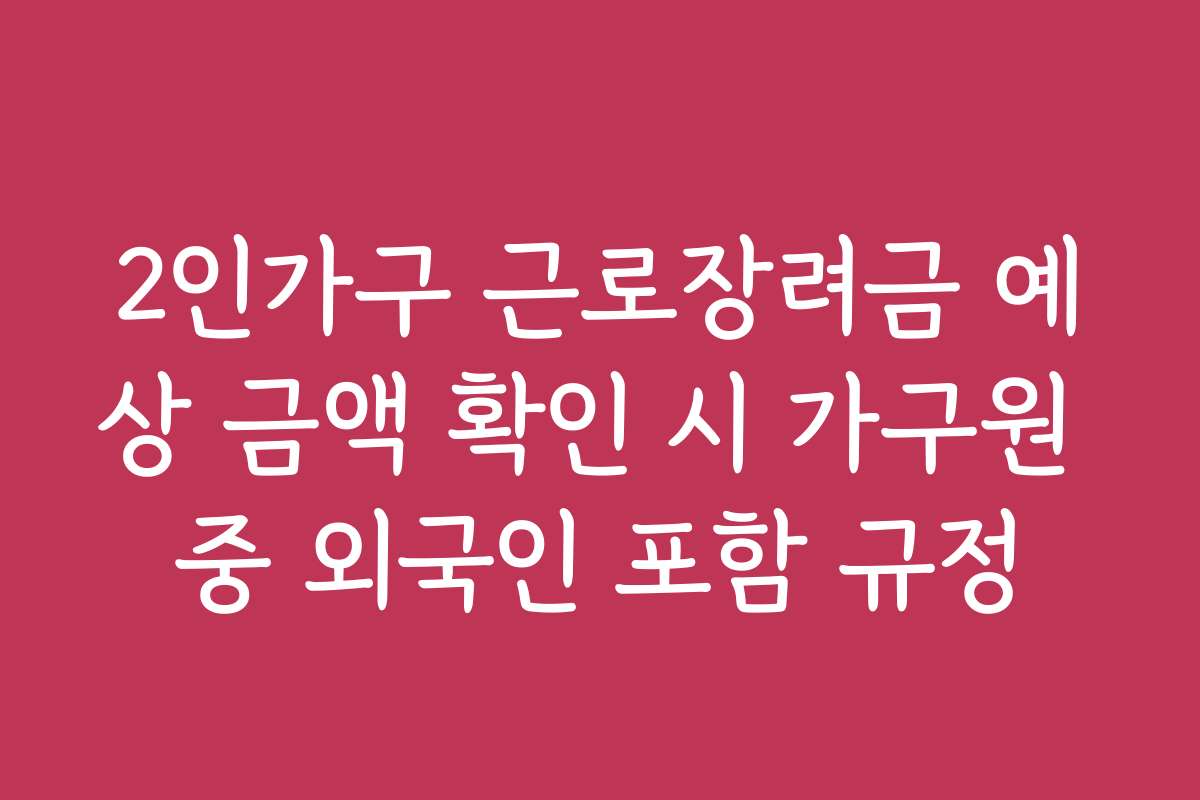 2인가구 근로장려금 예상 금액 확인 시 가구원 중 외국인 포함 규정