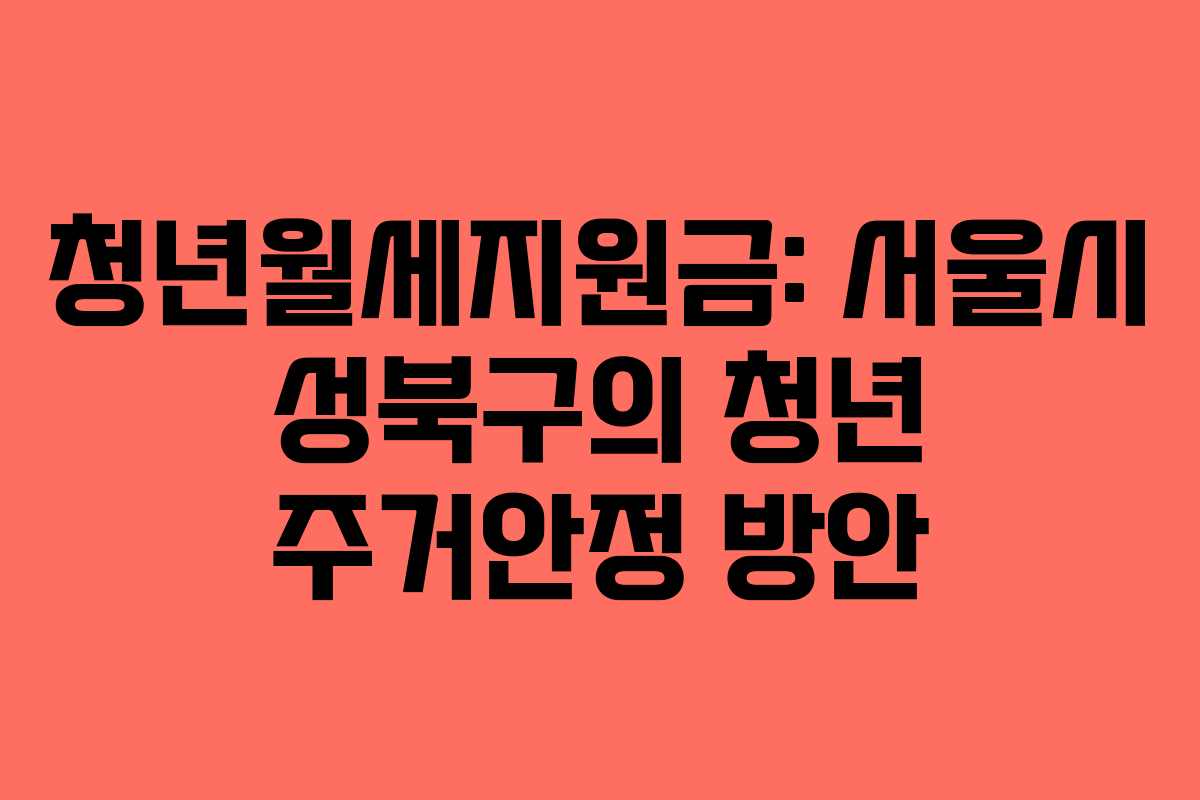 청년월세지원금: 서울시 성북구의 청년 주거안정 방안