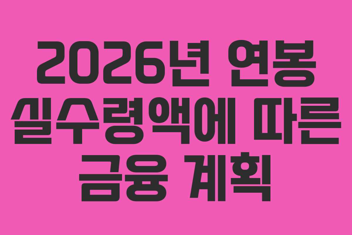 2026년 연봉 실수령액에 따른 금융 계획