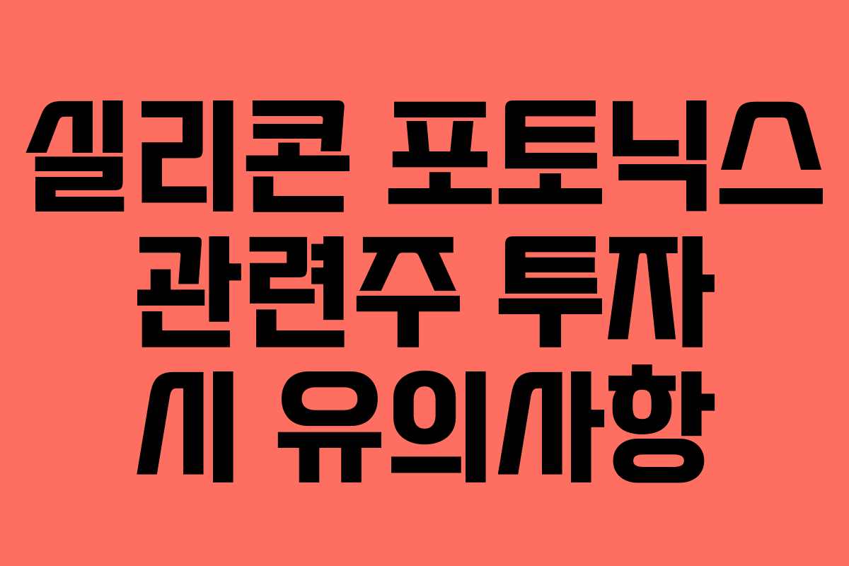 실리콘 포토닉스 관련주 투자 시 유의사항