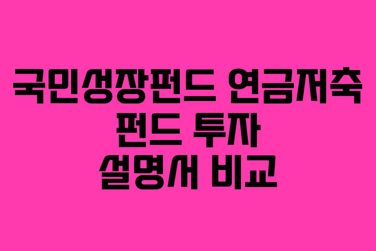 국민성장펀드 연금저축 펀드 투자 설명서 비교