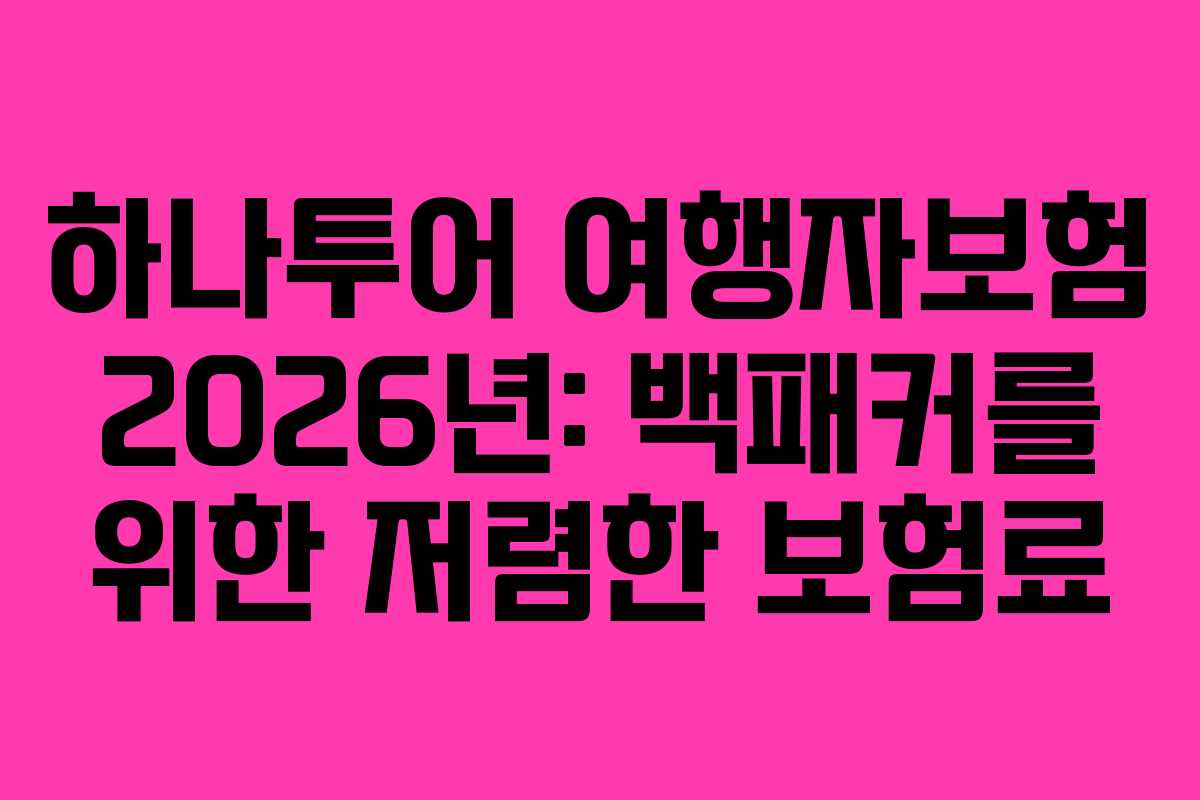 하나투어 여행자보험 2026년: 백패커를 위한 저렴한 보험료