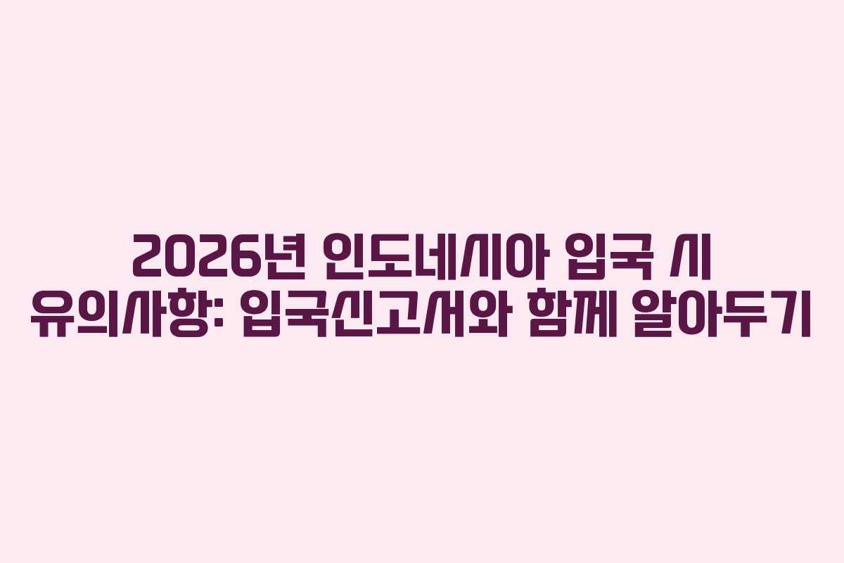 2026년 인도네시아 입국 시 유의사항: 입국신고서와 함께 알아두기