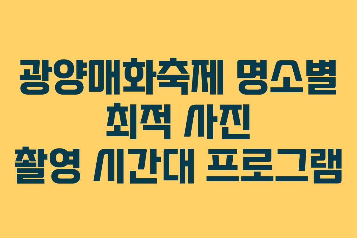광양매화축제 명소별 최적 사진 촬영 시간대 프로그램